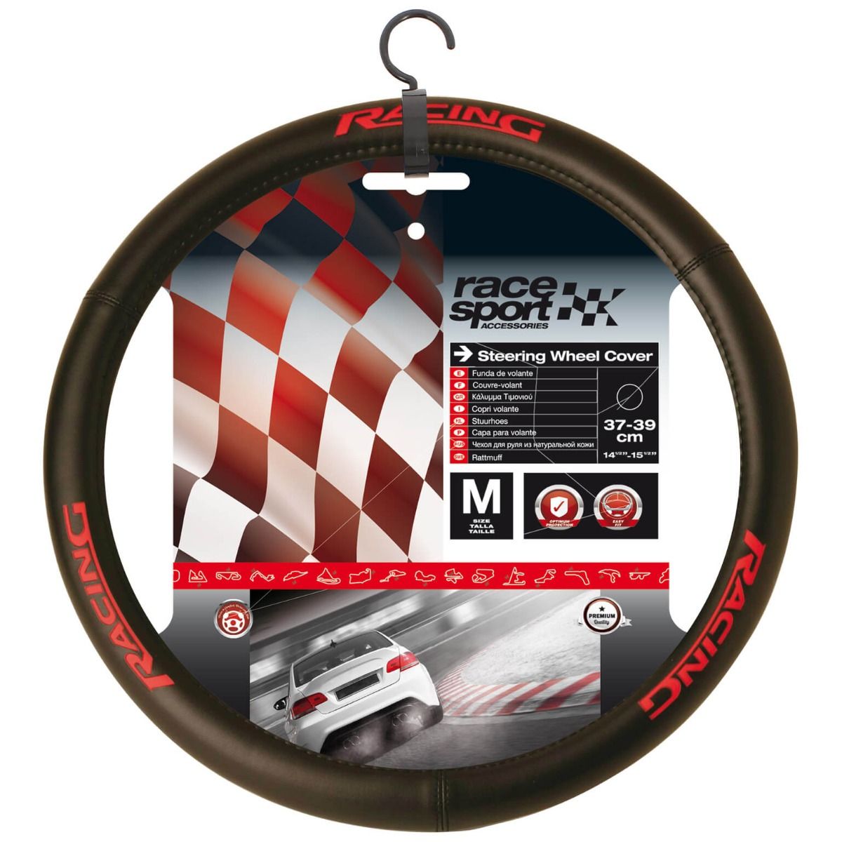 Race Sport Steering Wheel Cover Glove - Black with Red Racing