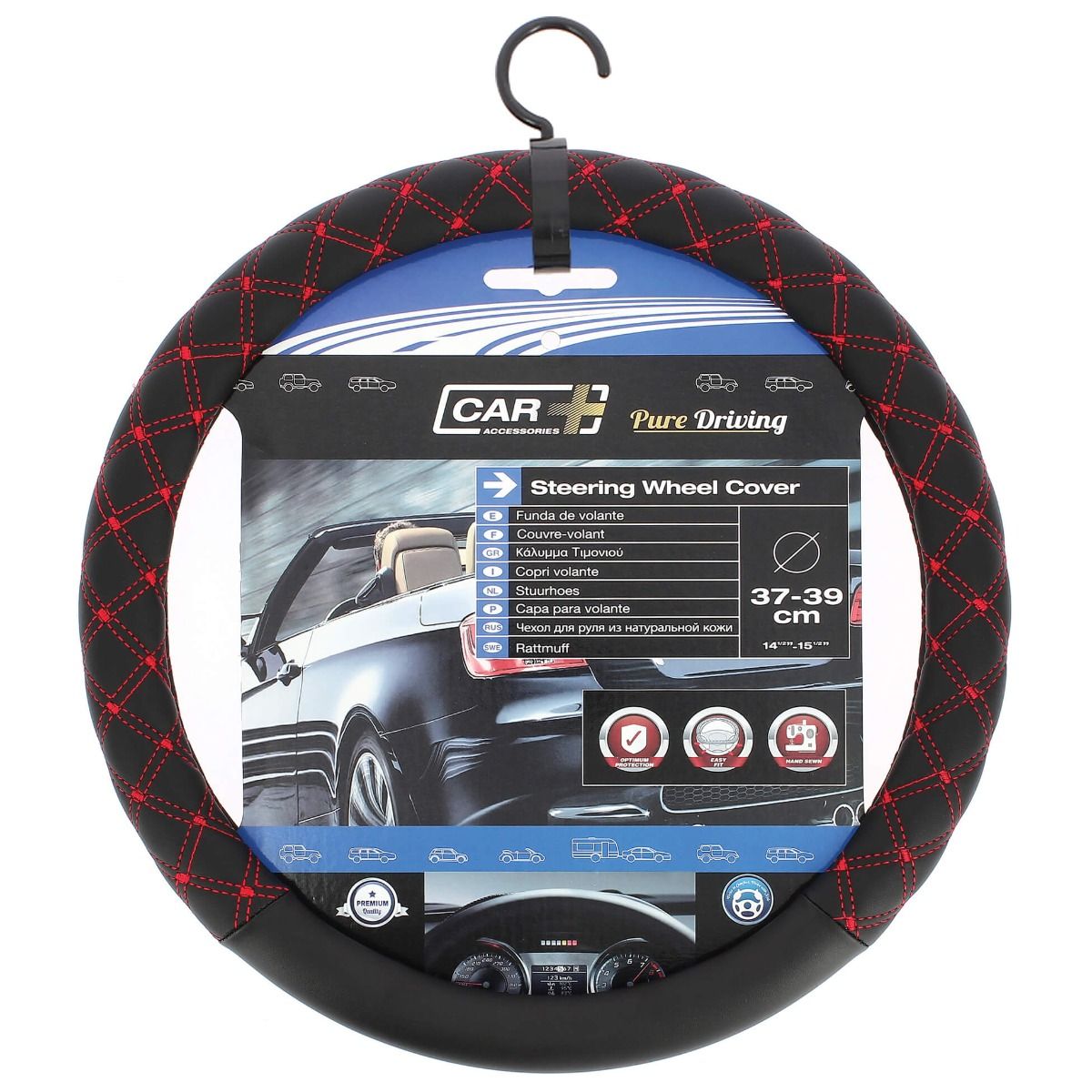 Soft Car Steering Wheel Sleeve Cover - BLACK with RED Cross Stitch