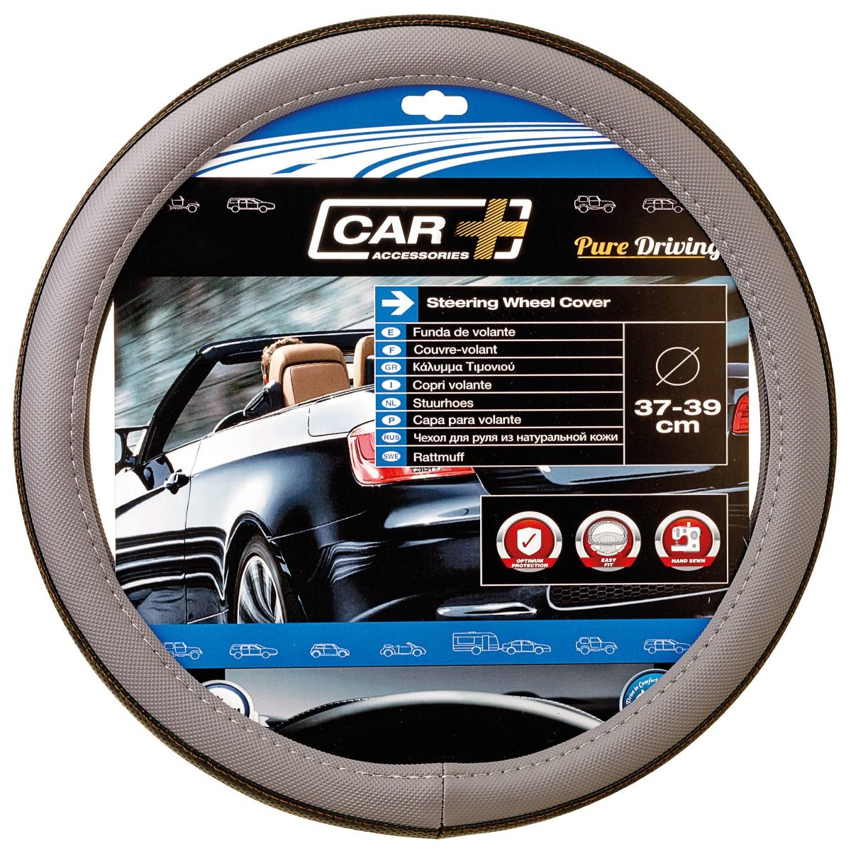 Soft Leather Car Steering Wheel Cover - Grey & Black with Orange