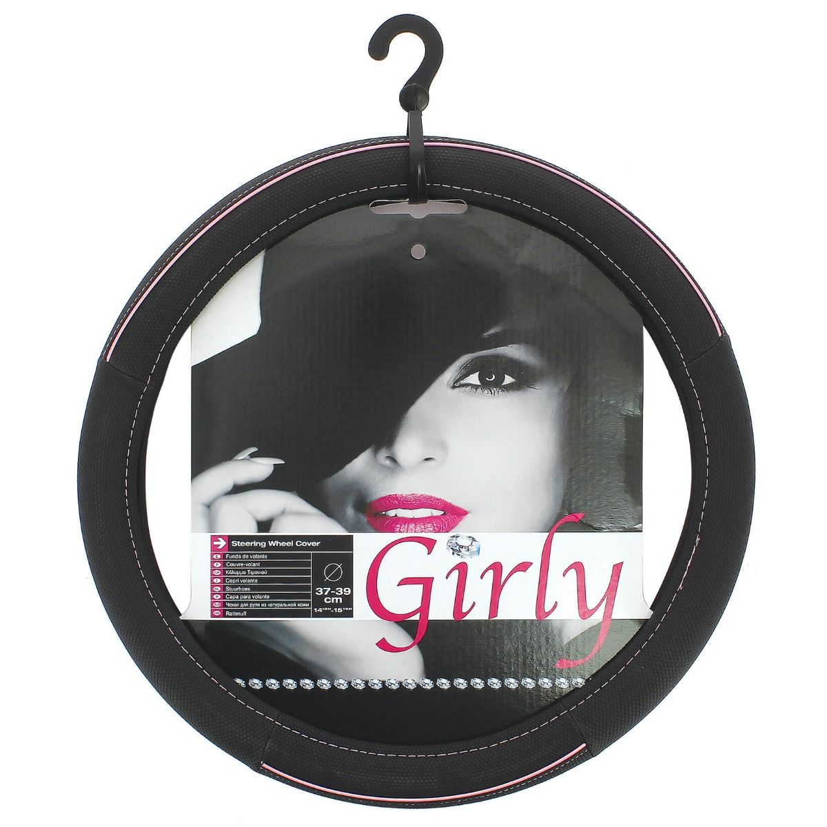 Soft Leather Car Steering Wheel Cover - Pink Line