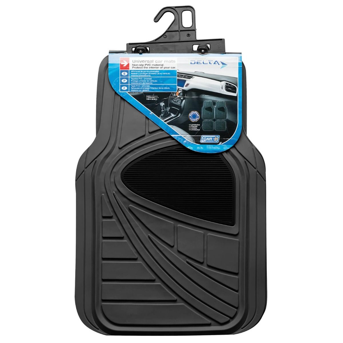 Universal Delta Heavy Duty Durable Rubber Car Floor Mats - Black